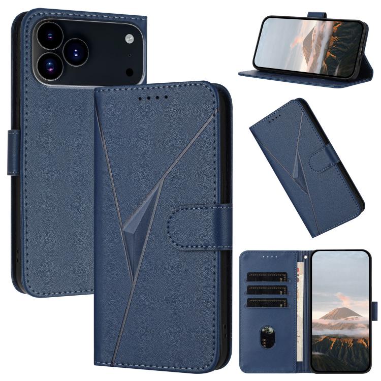 For iPhone 17 Pro Triangle Pattern Buckle Clasp Leather Phone Case(Royal Blue)