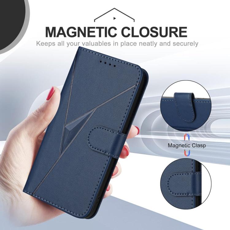 For iPhone 17 Pro Triangle Pattern Buckle Clasp Leather Phone Case(Royal Blue)
