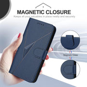 For iPhone 17 Pro Triangle Pattern Buckle Clasp Leather Phone Case(Royal Blue)
