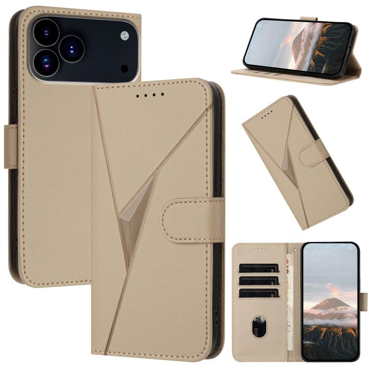 For iPhone 17 Pro Triangle Pattern Buckle Clasp Leather Phone Case(Gold)