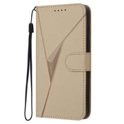 For iPhone 17 Pro Triangle Pattern Buckle Clasp Leather Phone Case(Gold)