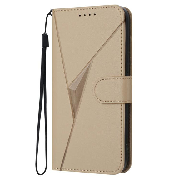 For iPhone 17 Pro Triangle Pattern Buckle Clasp Leather Phone Case(Gold)