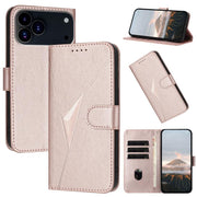 For iPhone 17 Pro Triangle Pattern Buckle Clasp Leather Phone Case(Rose Gold)