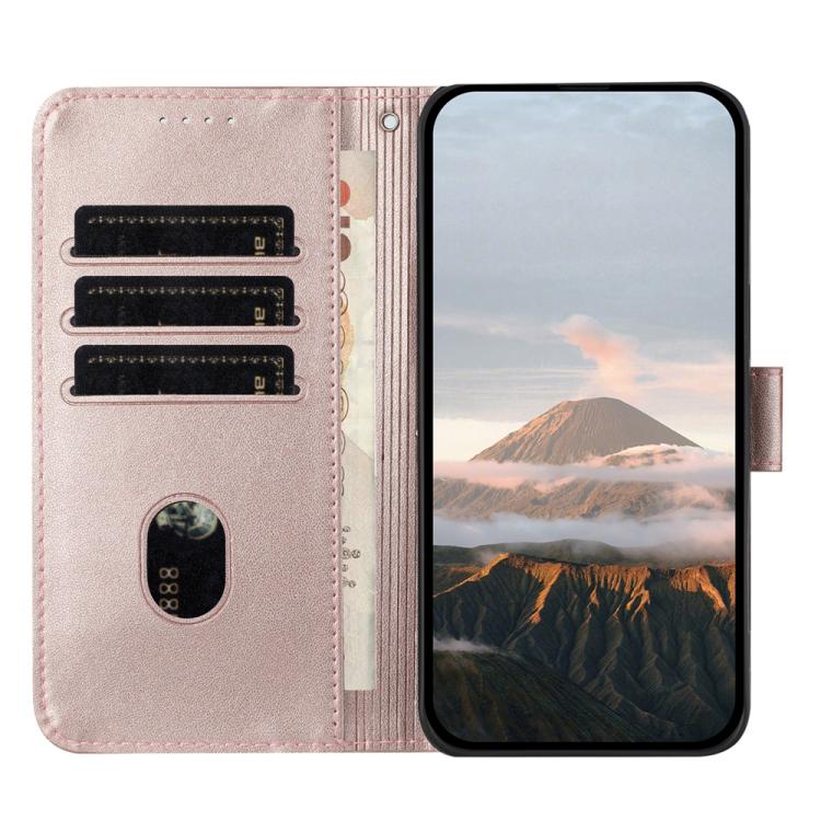 For iPhone 17 Pro Triangle Pattern Buckle Clasp Leather Phone Case(Rose Gold)