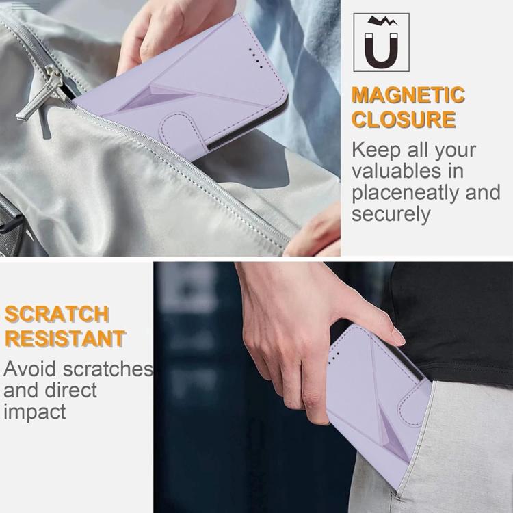 For iPhone 17 Pro Triangle Pattern Buckle Clasp Leather Phone Case(Light Purple)