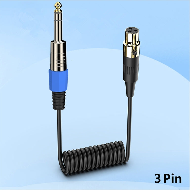 Mini 3 Pin XLR to 6.35mm Stereo Microphone Aux Audio Cable Coiled Adapter Cable, Length: 0.5m(Black)