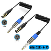 Mini 3 Pin XLR to 6.35mm Stereo Microphone Aux Audio Cable Coiled Adapter Cable, Length: 0.5m(Black)