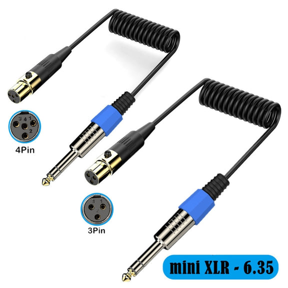 Mini 3 Pin XLR to 6.35mm Stereo Microphone Aux Audio Cable Coiled Adapter Cable, Length: 0.5m(Black)