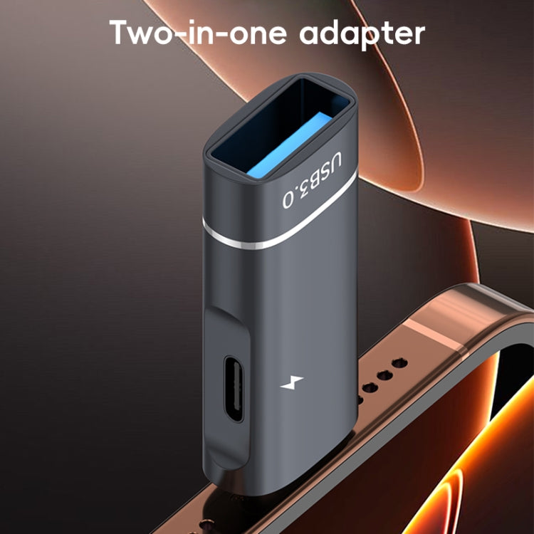 2 in 1 Type-C to USB and Type-C Charging OTG Adapter(Grey)