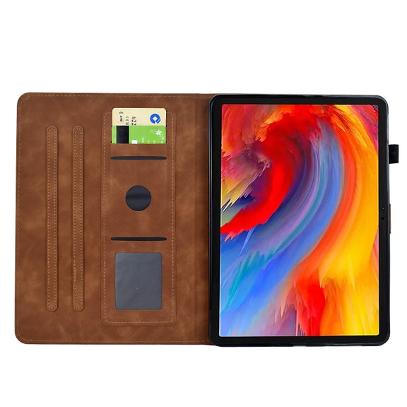 For Samsung Galaxy Tab S9 Flowers and Bird Embossed Smart Leather Tablet Case(Brown)
