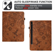 For Samsung Galaxy Tab S9 Flowers and Bird Embossed Smart Leather Tablet Case(Brown)