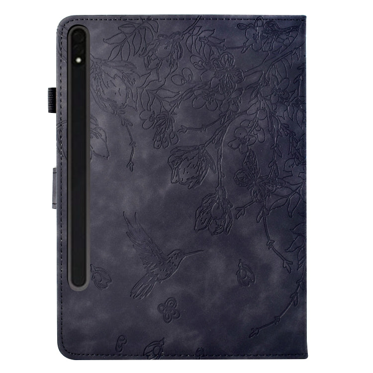 For Samsung Galaxy Tab S9 Flowers and Bird Embossed Smart Leather Tablet Case(Black)