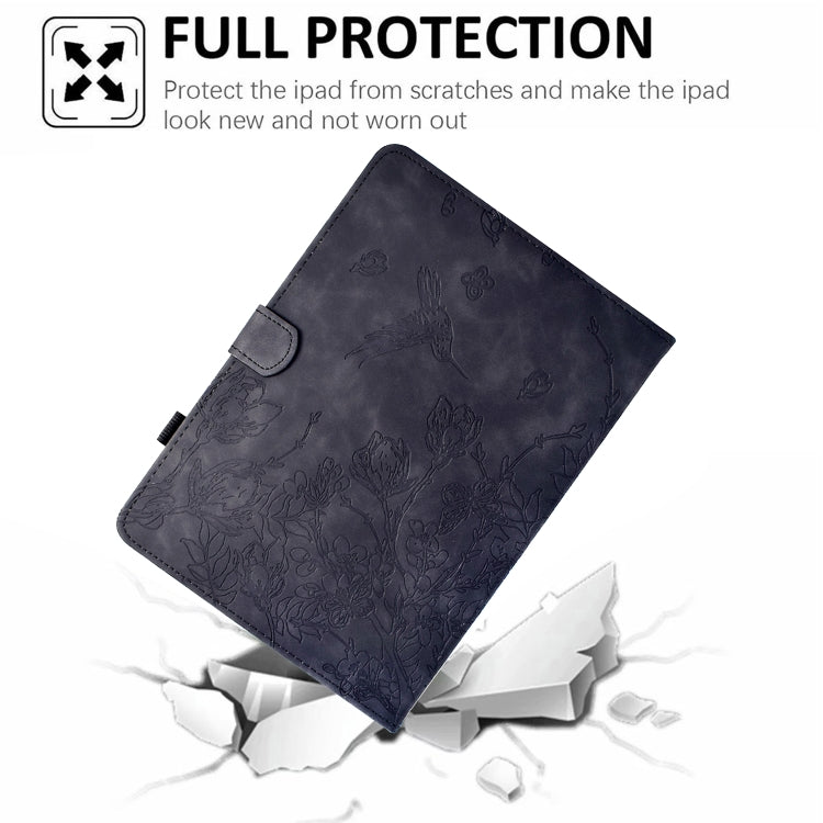 For Samsung Galaxy Tab S9 Flowers and Bird Embossed Smart Leather Tablet Case(Black)