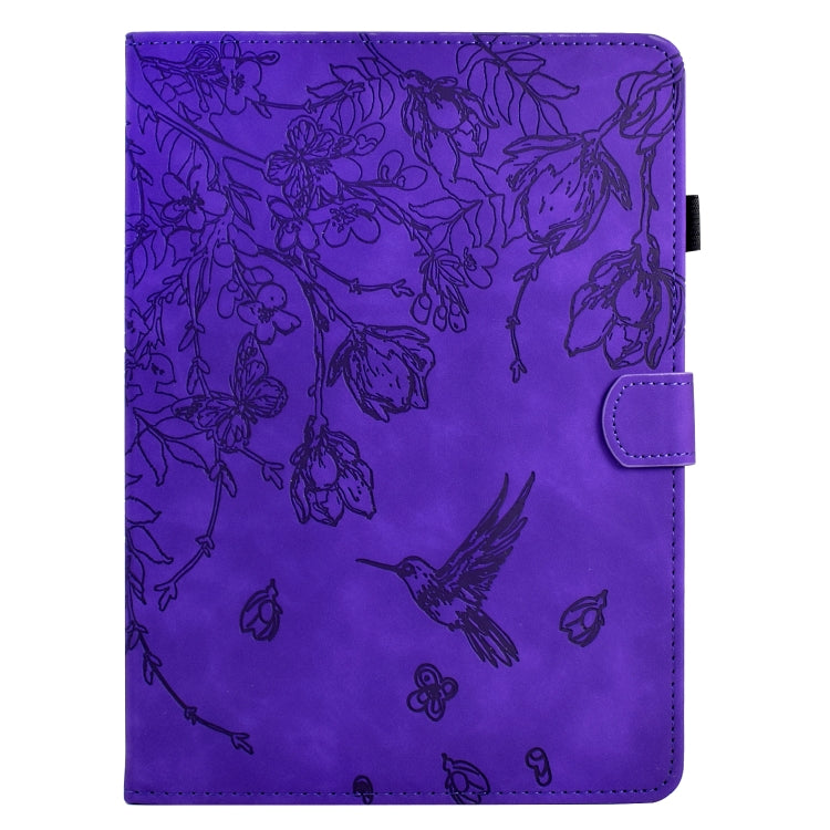 For Samsung Galaxy Tab S9 Flowers and Bird Embossed Smart Leather Tablet Case(Purple)