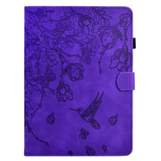 For Samsung Galaxy Tab S9 Flowers and Bird Embossed Smart Leather Tablet Case(Purple)