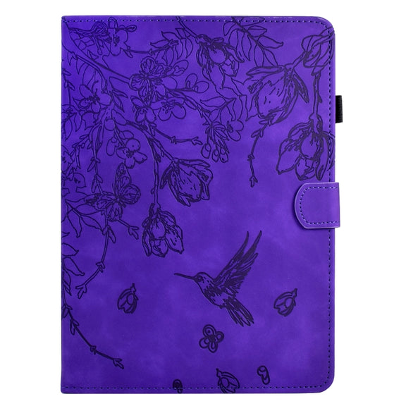 For Samsung Galaxy Tab S9 Flowers and Bird Embossed Smart Leather Tablet Case(Purple)