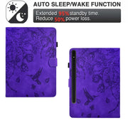 For Samsung Galaxy Tab S9 Flowers and Bird Embossed Smart Leather Tablet Case(Purple)