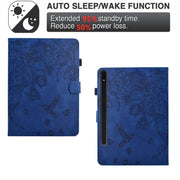 For Samsung Galaxy Tab S9 Flowers and Bird Embossed Smart Leather Tablet Case(Dark Blue)