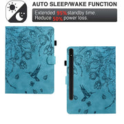 For Samsung Galaxy Tab S9 Flowers and Bird Embossed Smart Leather Tablet Case(Light Blue)