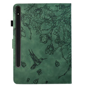 For Samsung Galaxy Tab S9 Flowers and Bird Embossed Smart Leather Tablet Case(Green)