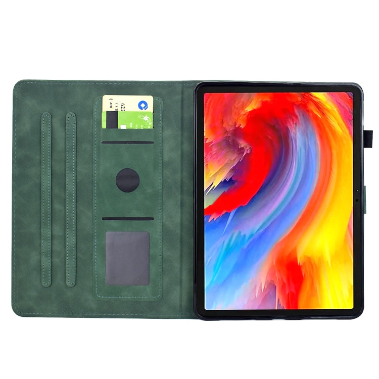 For Samsung Galaxy Tab S9 Flowers and Bird Embossed Smart Leather Tablet Case(Green)