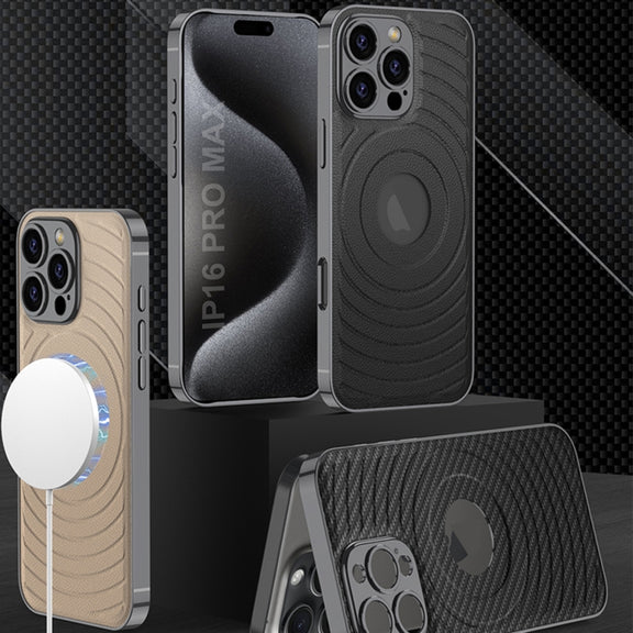 For iPhone 16 Pro GKK Plating Leather Wave MagSafe Phone Case(Grey)
