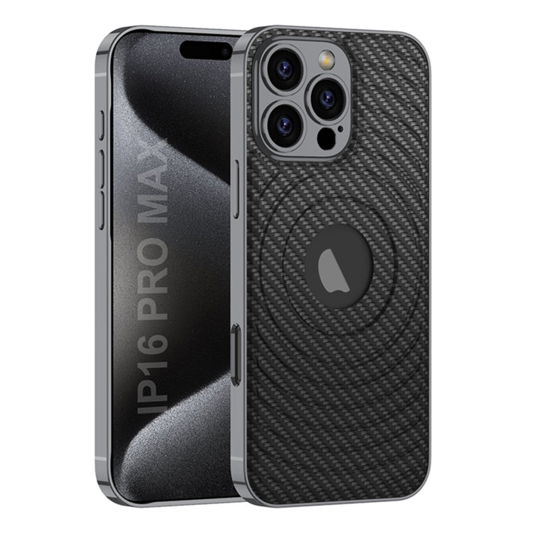For iPhone 16 Pro GKK Plating Leather Wave MagSafe Phone Case(Carbon Fiber)