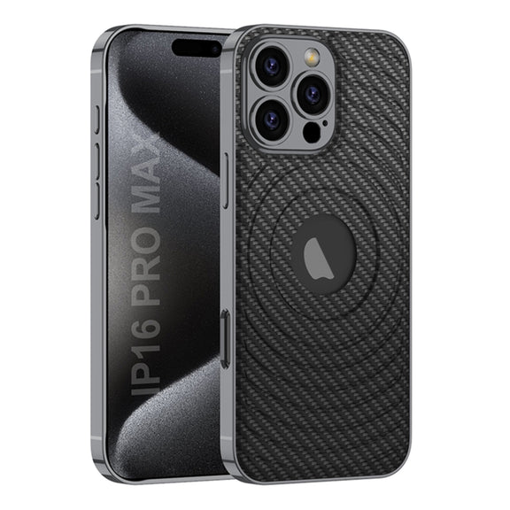 For iPhone 16 Pro GKK Plating Leather Wave MagSafe Phone Case(Carbon Fiber)