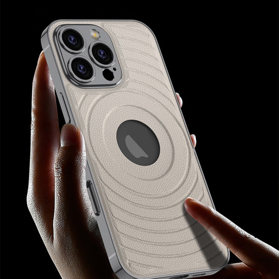 For iPhone 16 Pro Max GKK Plating Leather Wave MagSafe Phone Case(Grey)