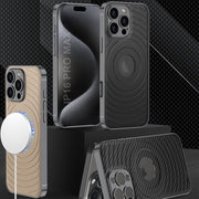 For iPhone 16 Pro Max GKK Plating Leather Wave MagSafe Phone Case(Titanium Gray)