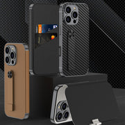 For iPhone 16 Pro Max GKK Plating Phantom Flip Leather MagSafe Phone Case(Carbon Fiber)