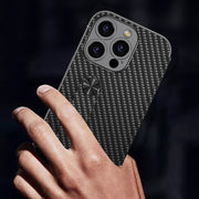 For iPhone 16 Pro Max GKK Plating Phantom Flip Leather MagSafe Phone Case(Carbon Fiber)