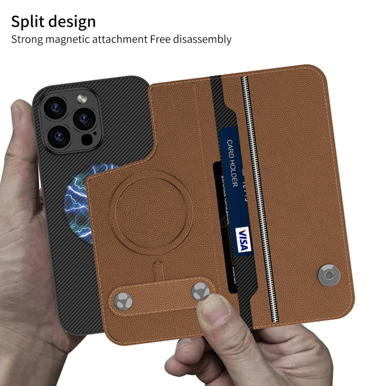 For iPhone 16 Pro Max GKK Detachable Flip Leather MagSafe Phone Case(Carbon Fiber)