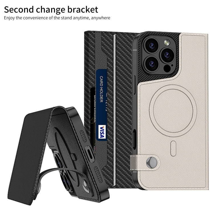 For iPhone 16 Pro Max GKK Detachable Flip Leather MagSafe Phone Case(Carbon Fiber)