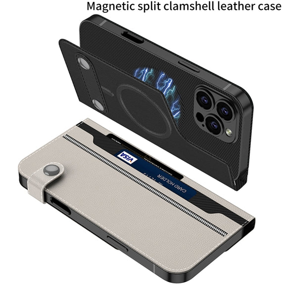 For iPhone 16 Pro Max GKK Detachable Flip Leather MagSafe Phone Case(Carbon Fiber)