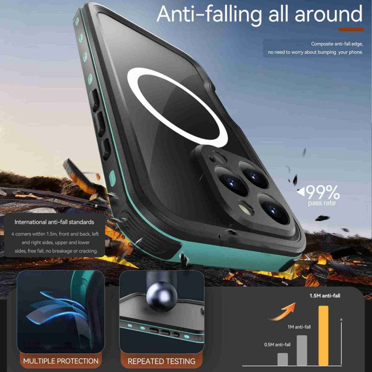 For iPhone 16 Pro Max RedPepper IP68 Water-resistant Triple-proof MagSafe Phone Case(Black Blue)