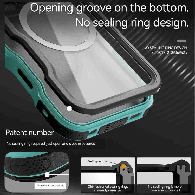 For iPhone 16 Pro Max RedPepper IP68 Water-resistant Triple-proof MagSafe Phone Case(Black Blue)