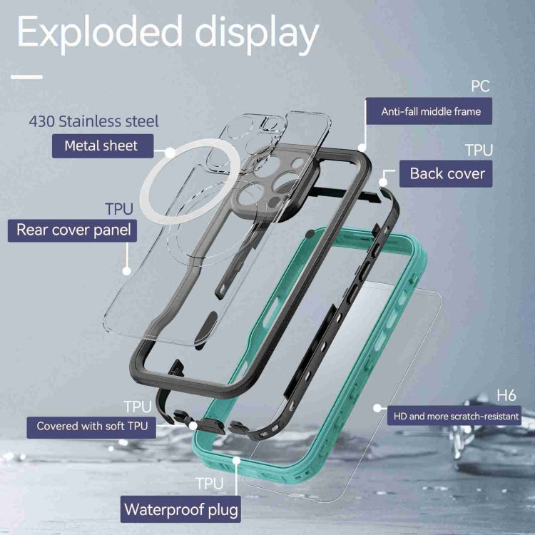 For iPhone 16 Pro Max RedPepper IP68 Water-resistant Triple-proof MagSafe Phone Case(Black Blue)