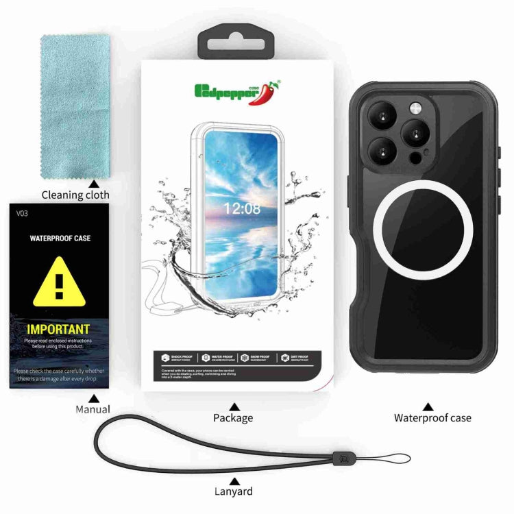 For iPhone 16 Pro Max RedPepper IP68 Water-resistant Triple-proof MagSafe Phone Case(Black)