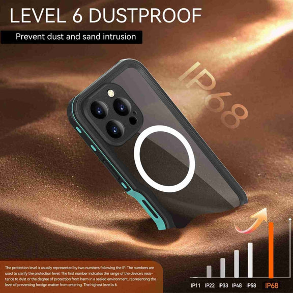 For iPhone 16 Pro RedPepper IP68 Water-resistant Triple-proof MagSafe Phone Case(Black Blue)