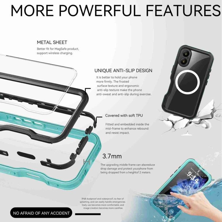 For iPhone 16 Plus RedPepper IP68 Water-resistant Triple-proof MagSafe Phone Case(Black Blue)