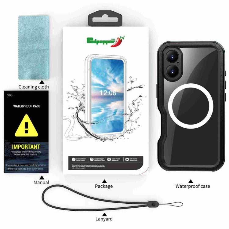 For iPhone 16 Plus RedPepper IP68 Water-resistant Triple-proof MagSafe Phone Case(Black Blue)