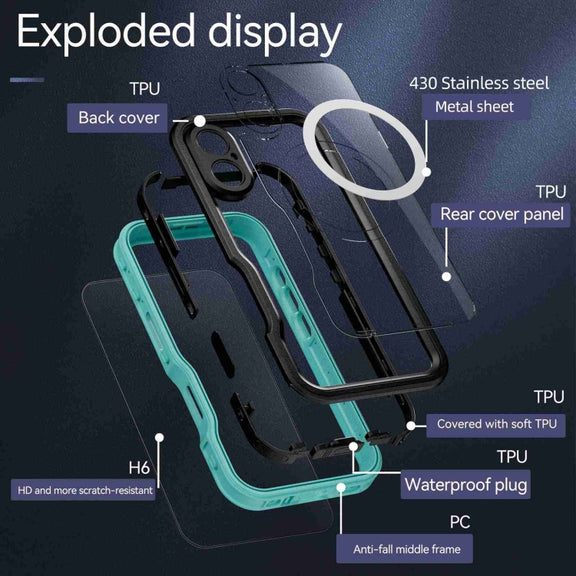 For iPhone 16 Plus RedPepper IP68 Water-resistant Triple-proof MagSafe Phone Case(Black Blue)