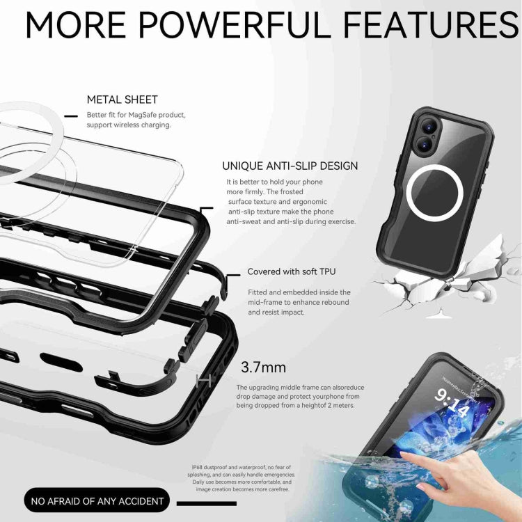 For iPhone 16 Plus RedPepper IP68 Water-resistant Triple-proof MagSafe Phone Case(Black)