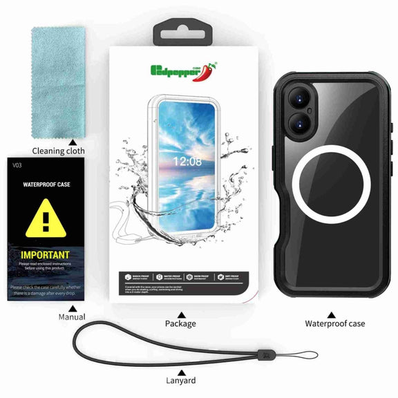 For iPhone 16 RedPepper IP68 Water-resistant Triple-proof MagSafe Phone Case(Black Blue)