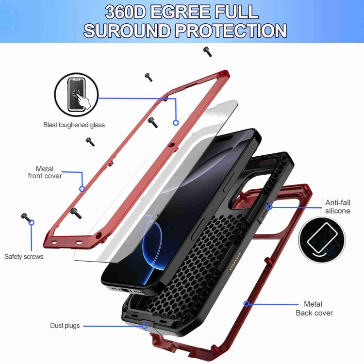 For iPhone 16 Pro Max RedPepper Triple-proof Metal Phone Case(Red)