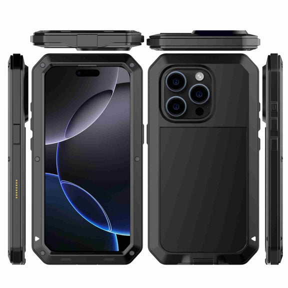For iPhone 16 Pro RedPepper Triple-proof Metal Phone Case(Black)