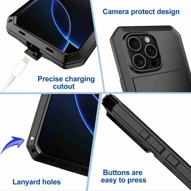 For iPhone 16 Pro RedPepper Triple-proof Metal Phone Case(Black)