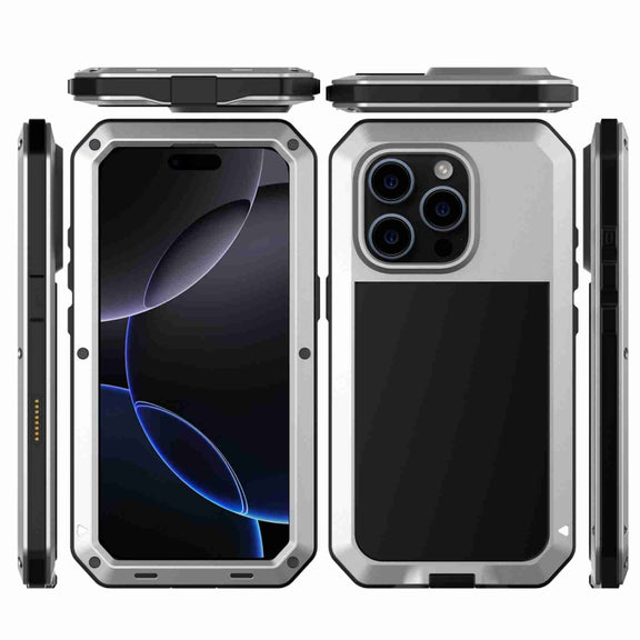 For iPhone 16 Pro RedPepper Triple-proof Metal Phone Case(Silver)