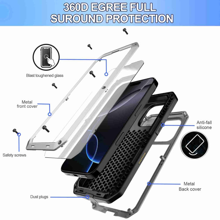 For iPhone 16 Pro RedPepper Triple-proof Metal Phone Case(Silver)